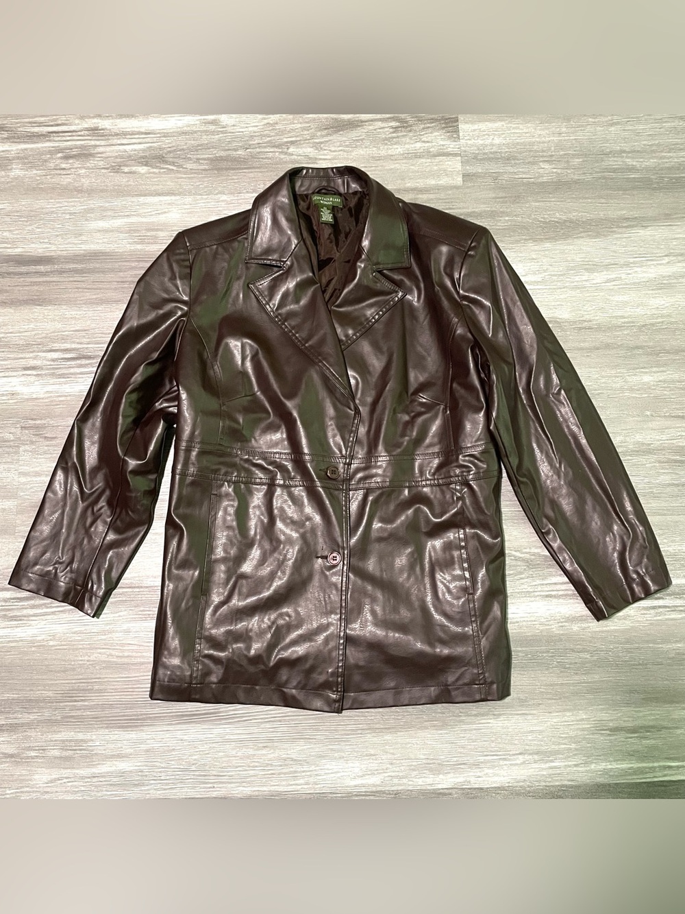 Mountain Lake Faux Leather Jacket Womens 2X Dark Brown Button Up Pockets Outdoor